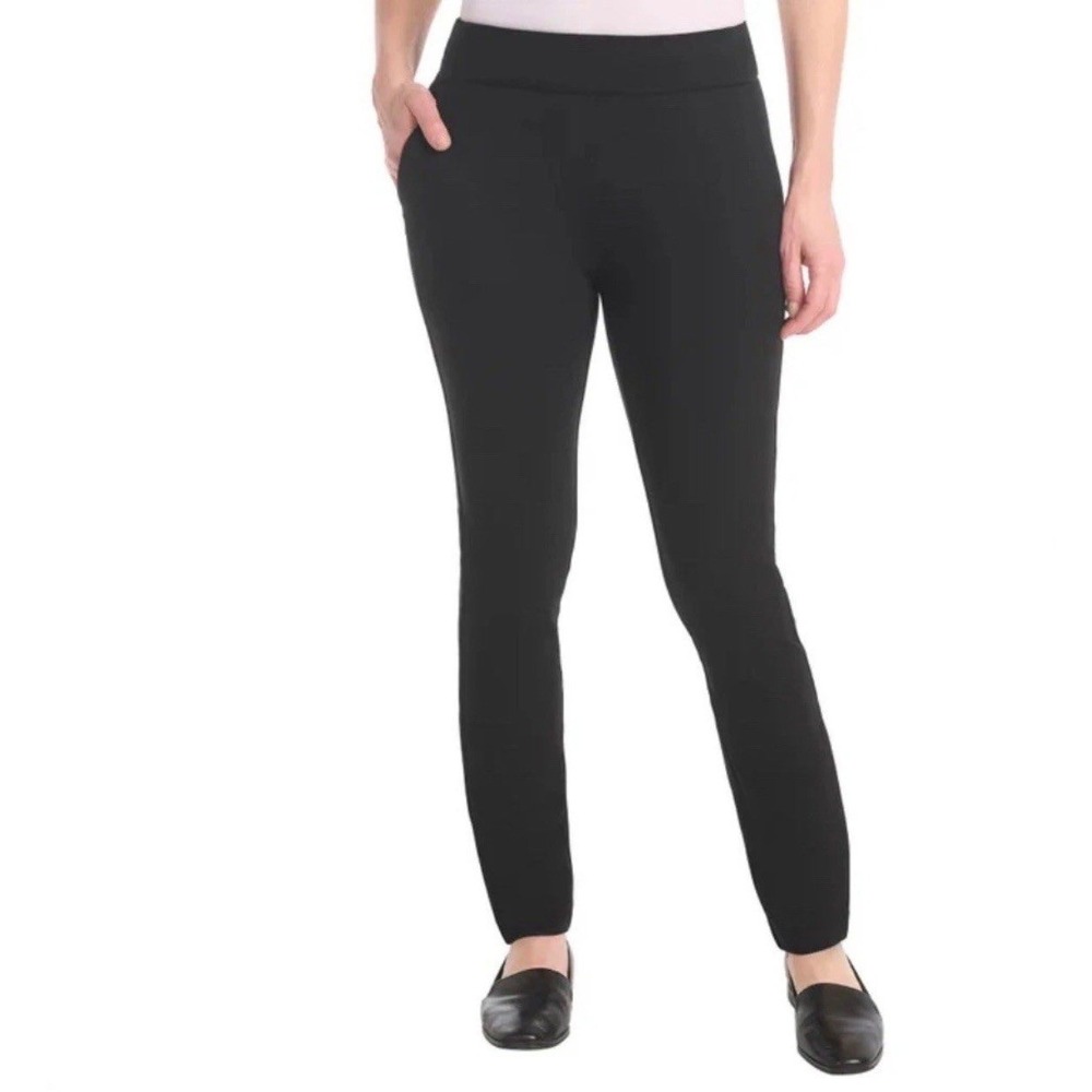 Dalia Womens Black Pull On Dress Pants Tummy Control Mid Rise •L• Dark Academia